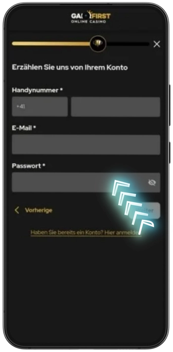 GamrFirst Konto einrichten - Telefon E-Mail und Passwort